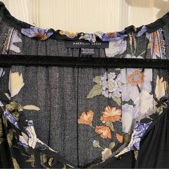 American Eagle Black Floral Print Boho Blouse Size XXL - Picture 4 of 6
